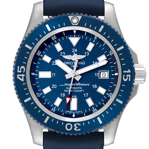 The image shows a front view of the Breitling Superocean watch, highlighting its face, bezel, and crown.