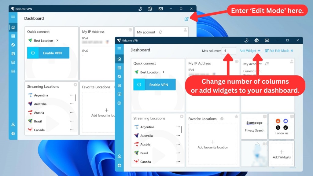 How to customize hide.me VPN's dashboard on Windows