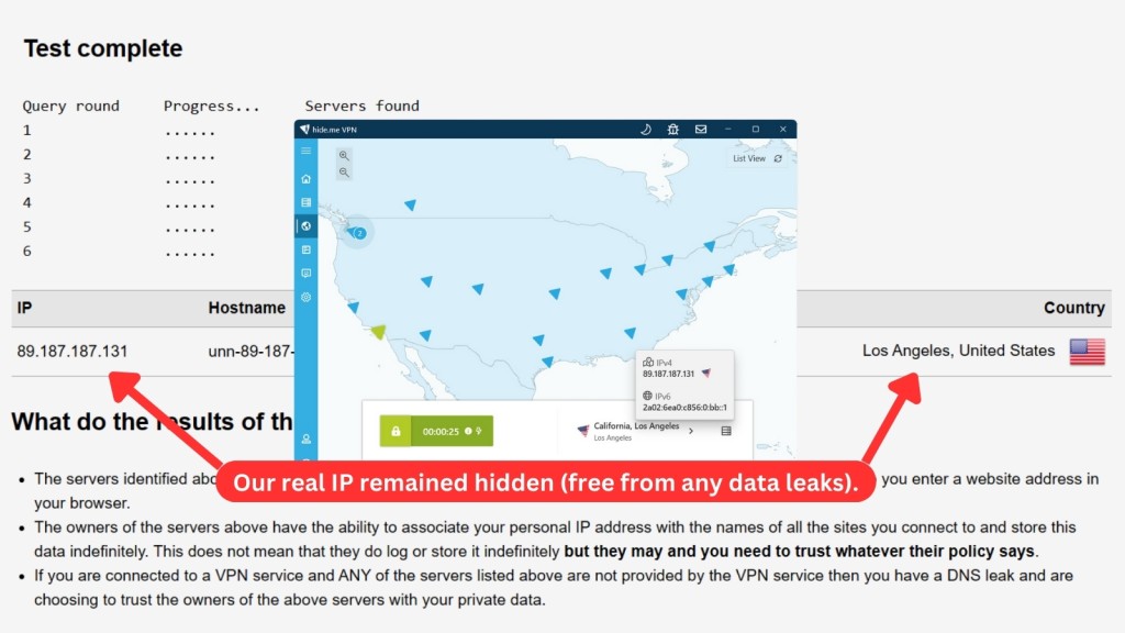 hide.me VPN DNS leak testing