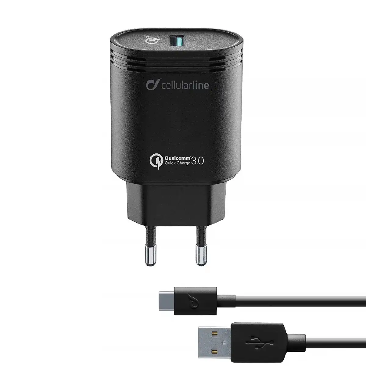 CELLULAR QUALCOMM WALL CHARGER + TYPE C CABLE 3.0A BK