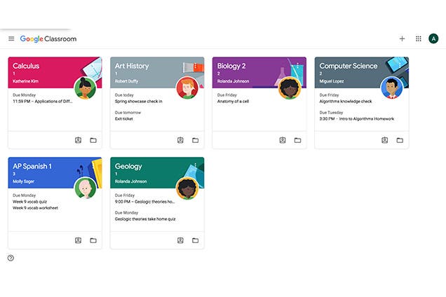 The main user interface of Google Classroom.