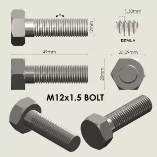 M12x1.5 Bolt and Nut - Model thumbnail 4