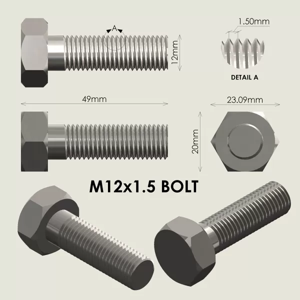 M12x1.5 Bolt and Nut - Model preview 4