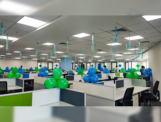 Blue-Green Balloons Office Decor