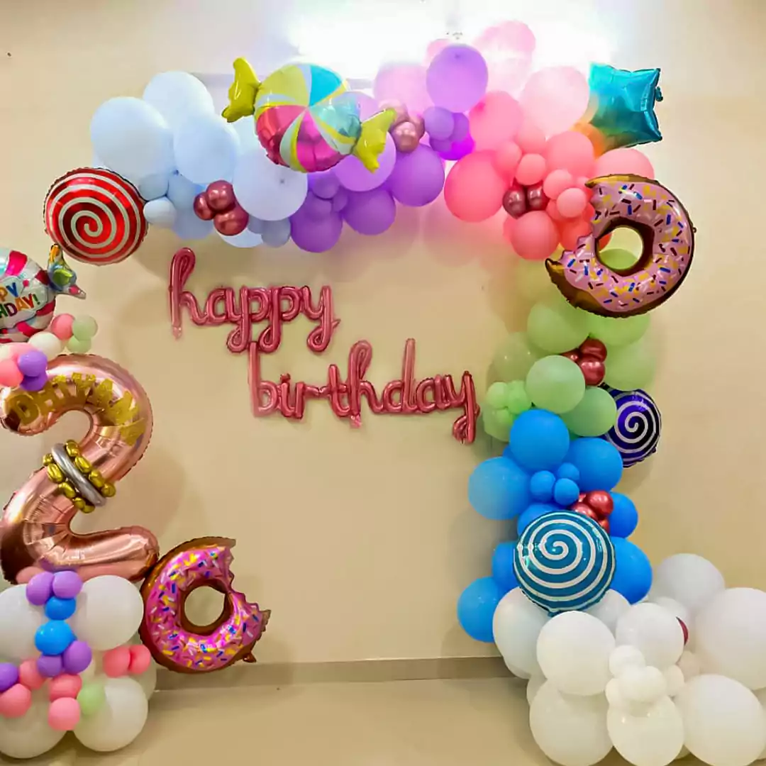 This candyland balloon decoration idea is thoughtfully curated to ensure that each piece complements the overall theme of the party.