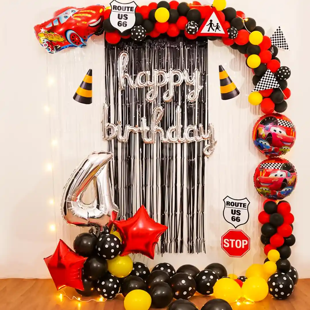 Honk if you love birthdays! Start the celebration with this racing car themed decoration.