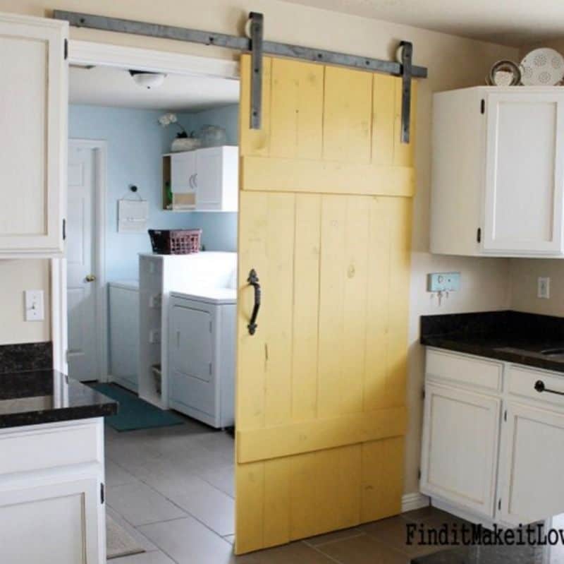 Yellow painted barn door