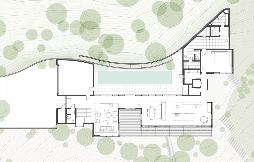 slope house living roof merges hillside 12 plan