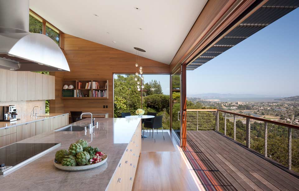 slope house living roof merges hillside 7 kitchen