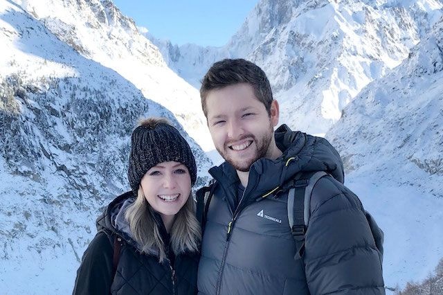 Smiling couple in mountains