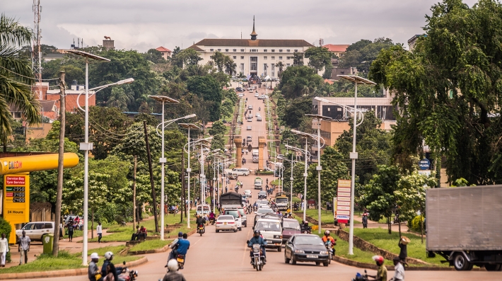 Long straight road to parliament house in Kampala, Uganda