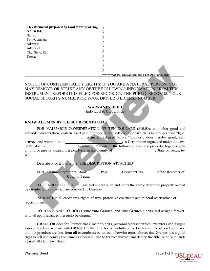 Texas Deed Corporation Forms | US Legal Forms