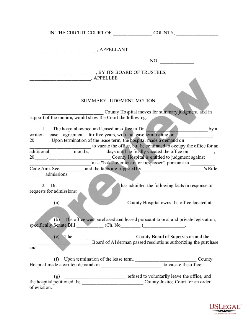 Motion for Summary Judgment - Summary Judgment Form | US Legal Forms