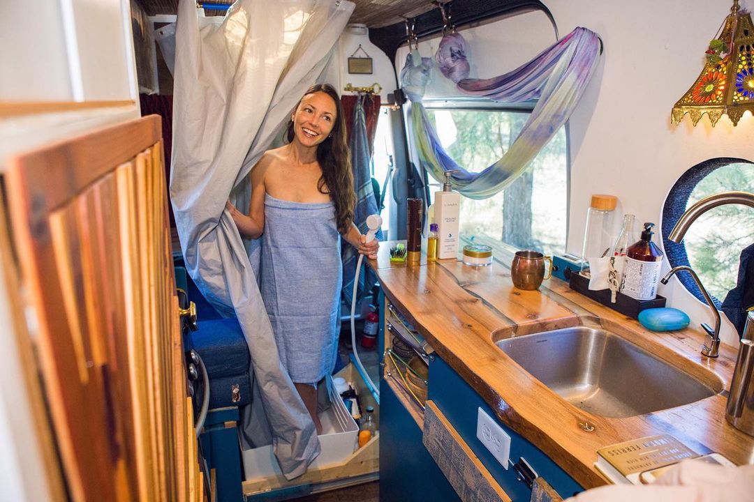 Indoor compact vanlife shower drawer