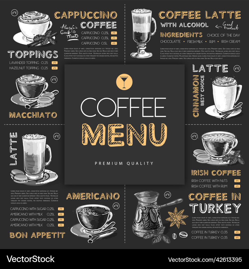 Chalk drawing restaurant coffee menu design Vector Image