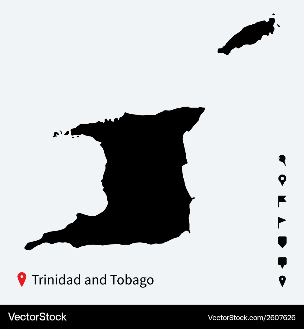 High detailed map of trinidad and tobago with pins