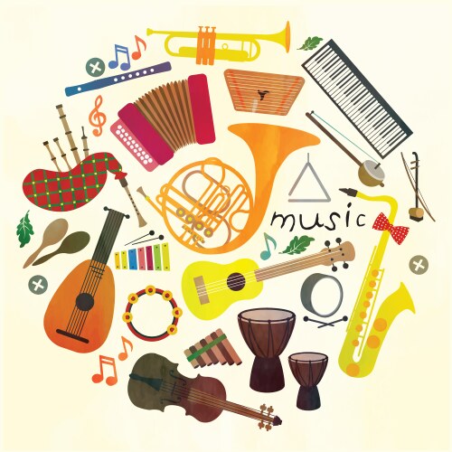 Hand drawn set different types musical Royalty Free Vector