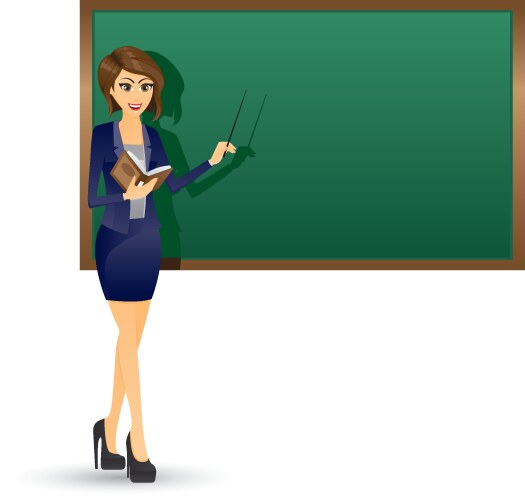 Teacher at blackboard asks children Royalty Free Vector