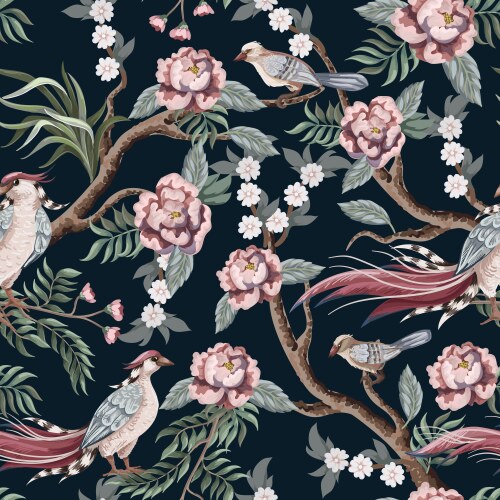 Border in chinoiserie style with herons peacock Vector Image