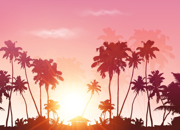 Palm silhouettes on summer sunset Royalty Free Vector Image