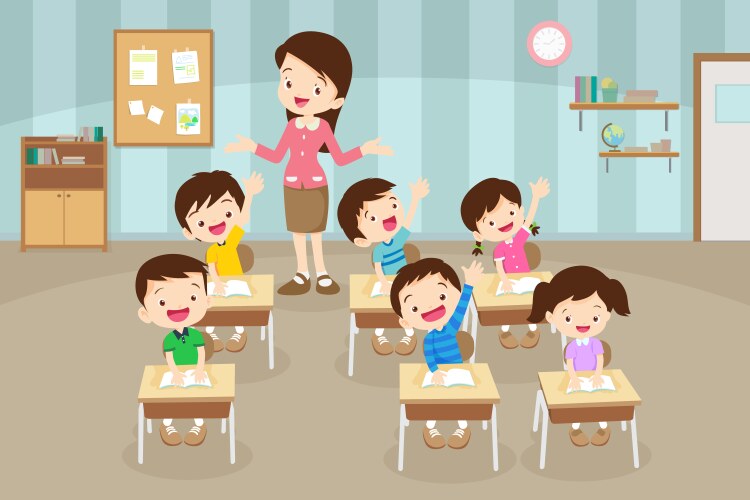 Teacher scolding pupil in class cartoon Royalty Free Vector