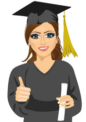 Graduated girl with certificate back view hand Vector Image