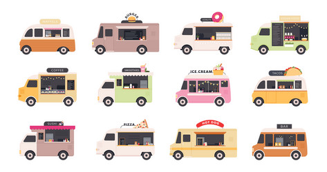 Food trucks collection street meal vehicles Vector Image