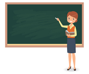 Female teacher standing near of blackboard Vector Image