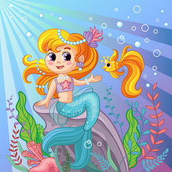 Cute cartoon mermaid sitting on a rock Royalty Free Vector