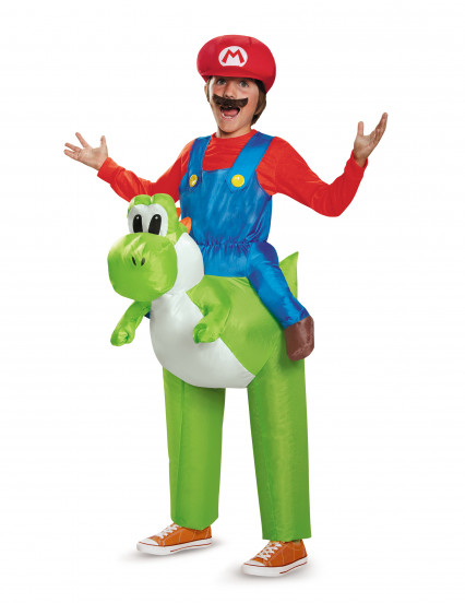 Aufblasbares Nintendo™ Yoshi Kostüm für Kinder grün-blau-rot 1