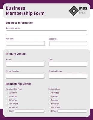 business interactive Template: Purple and White Simple Membership Business Form