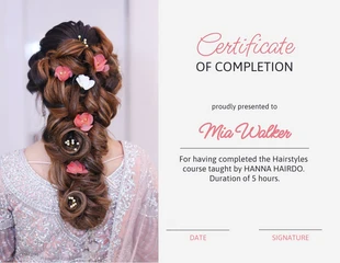 Free  Template: Beauty Parlour Course Completion Certificate Template