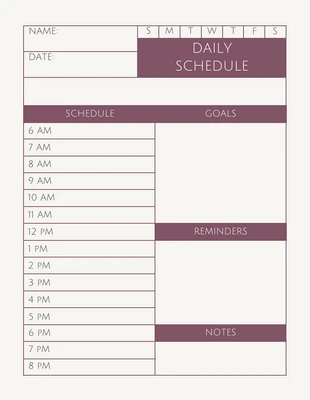 Free  Template: Pastel Purple Minimalist Grid Daily Schedule Template