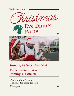 Free  Template: Simple Greeny Christmas Dinner Invitation