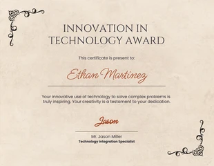 Free  Template: Light Brown innovation in Technology Award Certificate Template