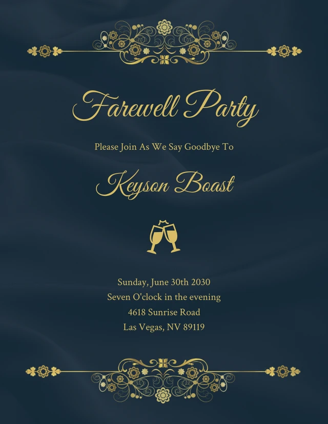 Navy And Gold Modern Elegant Luxury Farewell Party Invitation - Venngage