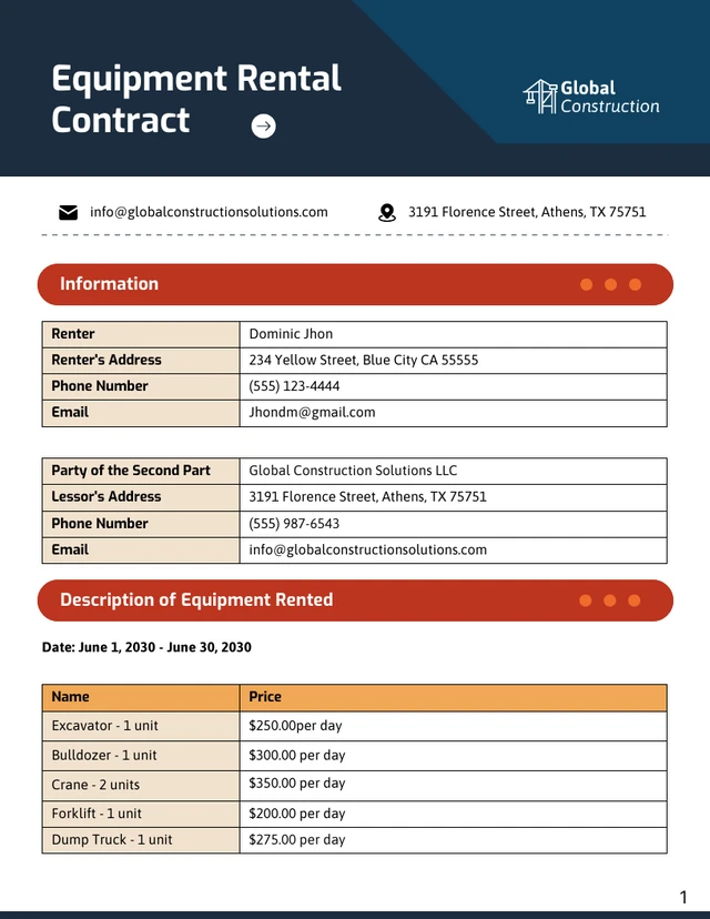 Equipment Rental Contract Template - Venngage