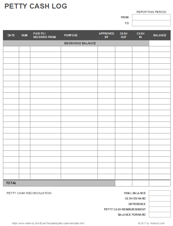 Petty Cash Journal Template Free - PRINTABLE TEMPLATES