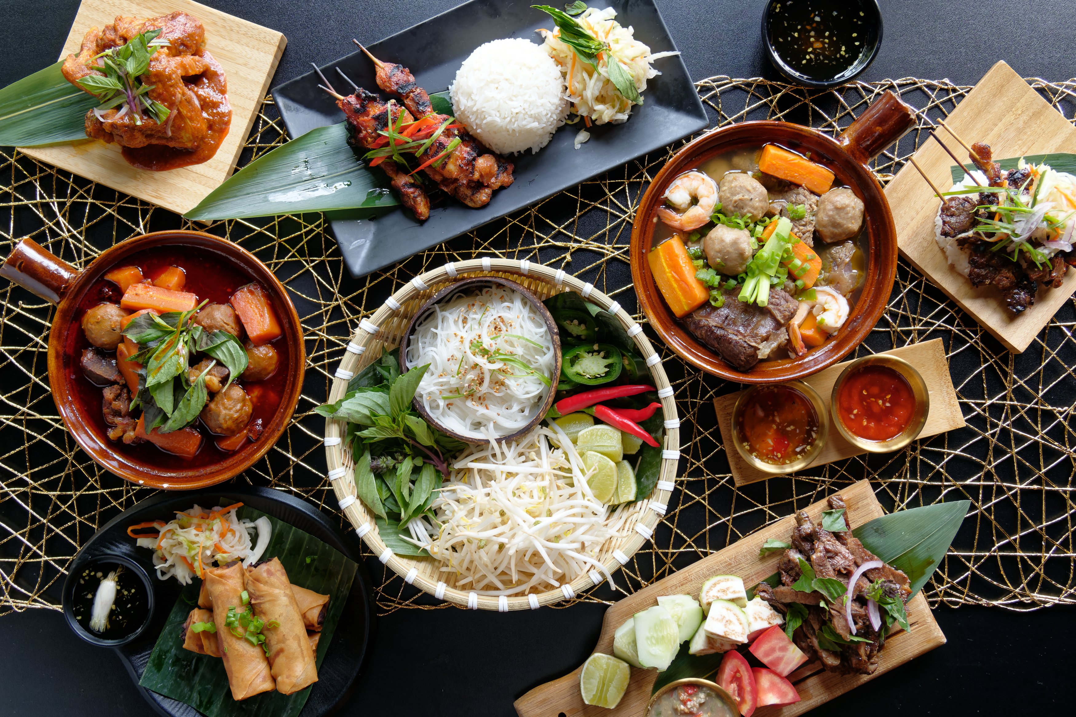 A table full of Cambodian food.