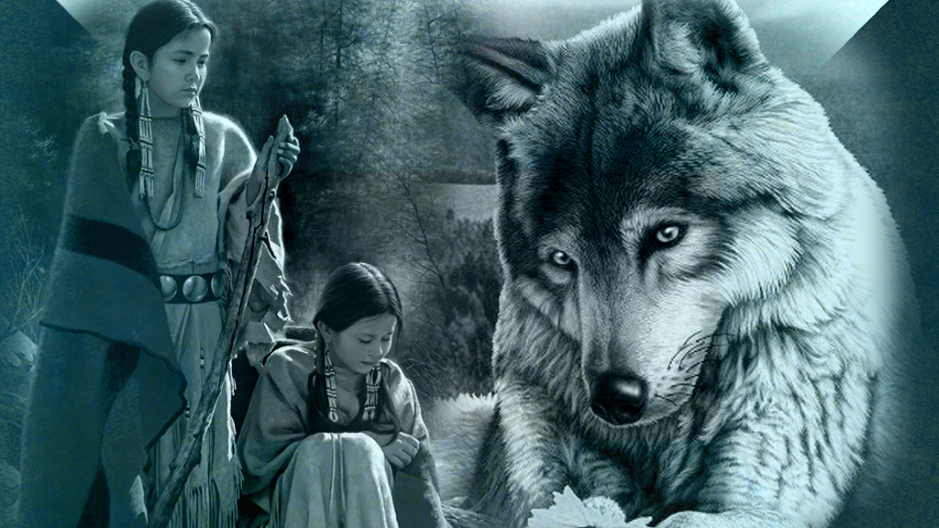 Native American Wolf Art Wallpaper