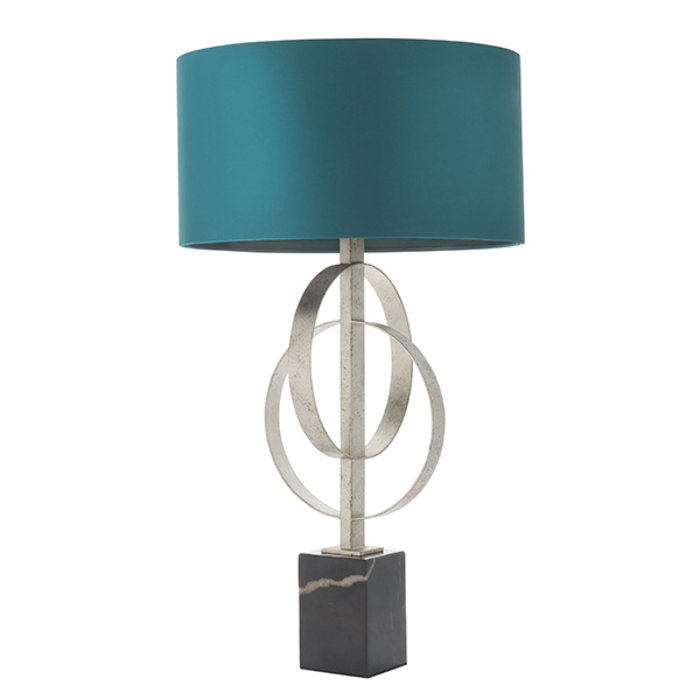 Crescent - Luxury Modern Circles Table Light with Teal Shade - Silver Leaf