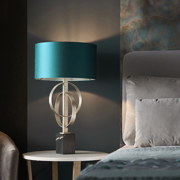 Crescent - Luxury Modern Circles Table Light with Teal Shade - Silver Leaf