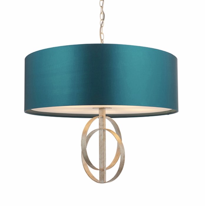 Crescent Large Luxury Modern Drum Ceiling Light - Silver Leaf & Teal