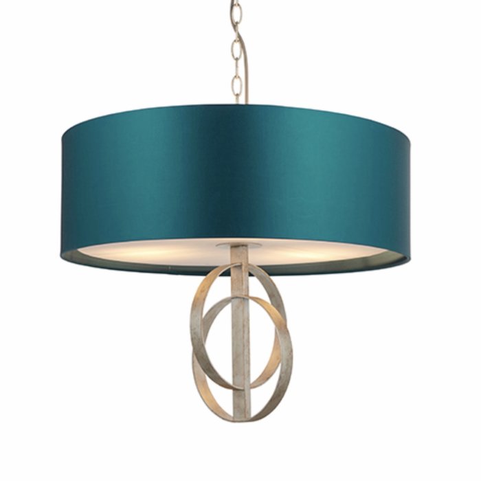 Crescent - Luxury Modern Drum Ceiling Light - Silver Leaf & Teal