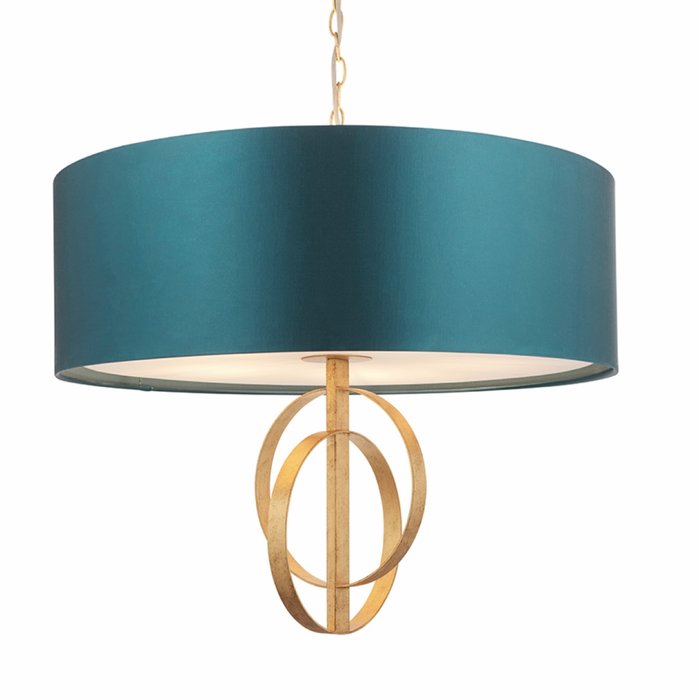 Crescent - Large Luxury Modern Drum Ceiling Light - Gold Leaf & Teal