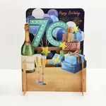 AllJoy Design 70th Birthday Champagne 3D Pop Up Card