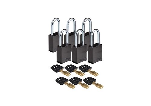 SafeKey Aluminium Sicherheitsvorhängeschloss Schwarz 6-pack 150240 