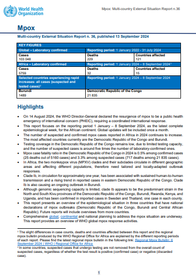 Multi-country outbreak of mpox, External situation report#36- 14 September 2024