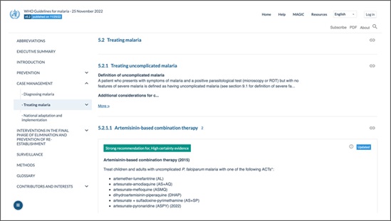 Screenshot of the video on navigating the malaria guidelines on MAGICapp