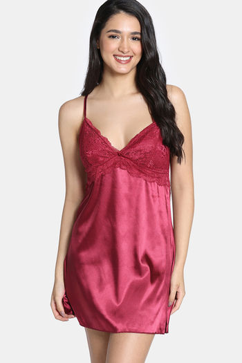 Buy Zivame Silk N Satin Babydoll With Thong - Red